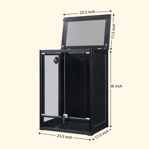 Unipaws 63 Gallon Reptile Tank for Lizards, Bearded Dragon Large Enclosure Cage with Flip Top Breathable Mesh & Sliding door, Large Lockable Black Terrarium