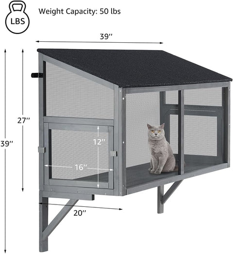 Wooden Cat Window Catio – Expandable Outdoor Enclosure for Indoor Cats