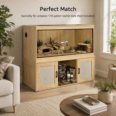 Reptile Tank Stand with Storage Cabinet — Fits 110 Gallon