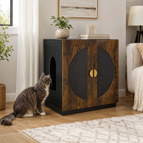 Modern Wooden Cat Litter Box Enclosure with Charging Station | Hidden Furniture‑Style Cabinet