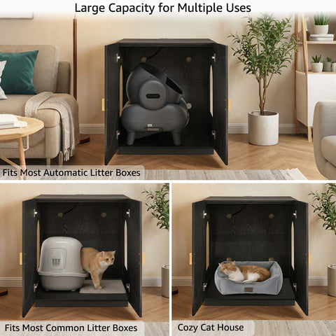 Modern Wooden Cat Litter Box Enclosure with Charging Station | Hidden Furniture‑Style Cabinet