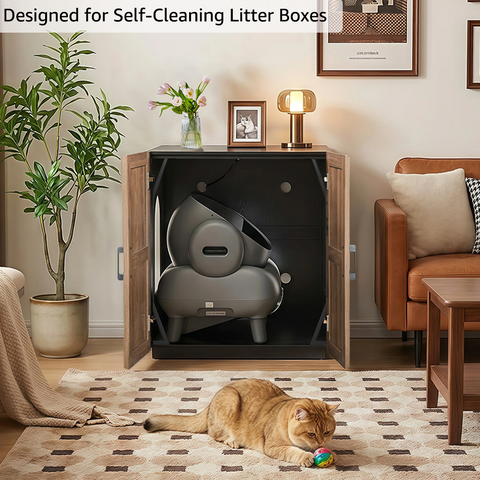 Modern Wooden Cat Litter Box Enclosure with Charging Station | Hidden Furniture‑Style Cabinet