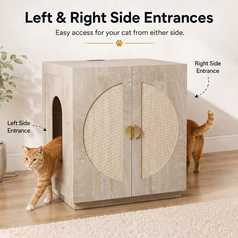 Modern Wooden Cat Litter Box Enclosure with Charging Station | Hidden Furniture‑Style Cabinet