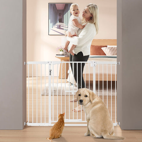Unipaws LED Expandable Dog Gate with Cat Door 30"H
