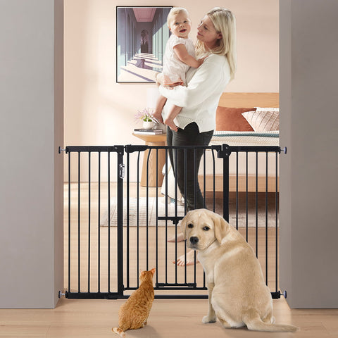 Unipaws LED Expandable Dog Gate with Cat Door 30"H