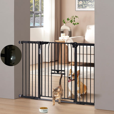 Unipaws LED Expandable Dog Gate with Cat Door 30"H