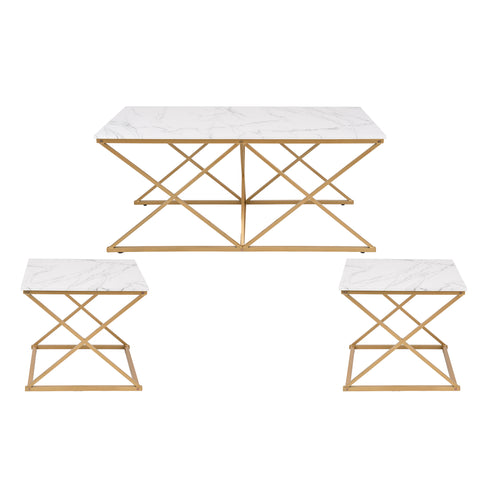 Unipaws 3-Piece Faux Marble Coffee Table Set with Gold Frame