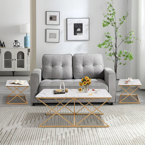 Unipaws 3-Piece Faux Marble Coffee Table Set with Gold Frame