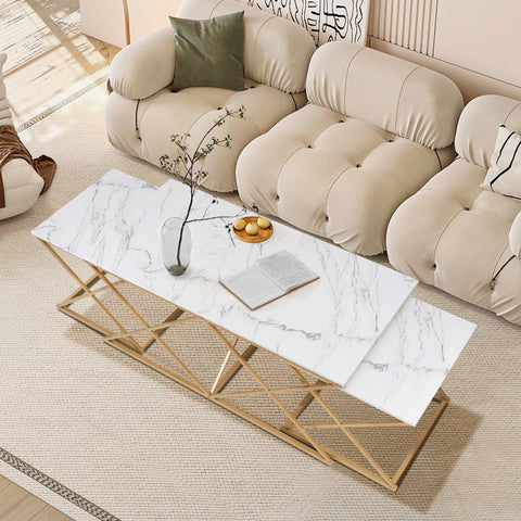 Unipaws 3-Piece Faux Marble Coffee Table Set with Gold Frame