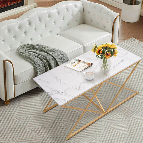 Unipaws 3-Piece Faux Marble Coffee Table Set with Gold Frame