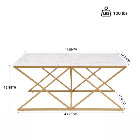Unipaws 3-Piece Faux Marble Coffee Table Set with Gold Frame