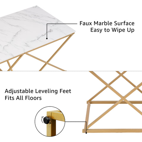 Unipaws 3-Piece Faux Marble Coffee Table Set with Gold Frame