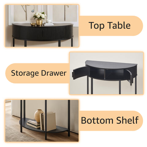 Half Moon Console Table with Drawer Storage