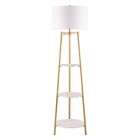 Modern Gold Tripod Floor Lamp with Shelves & Dimmer