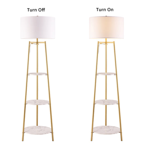 Modern Gold Tripod Floor Lamp with Shelves & Dimmer