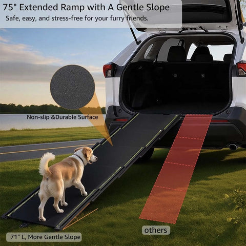 75" Telescoping Dog Ramp for Car, SUV & Truck
