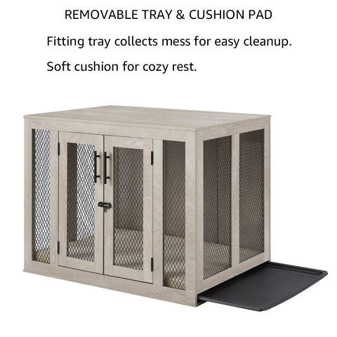 Unipaws  Stylish Wooden Dog Crate & Decor Table with Cushion
