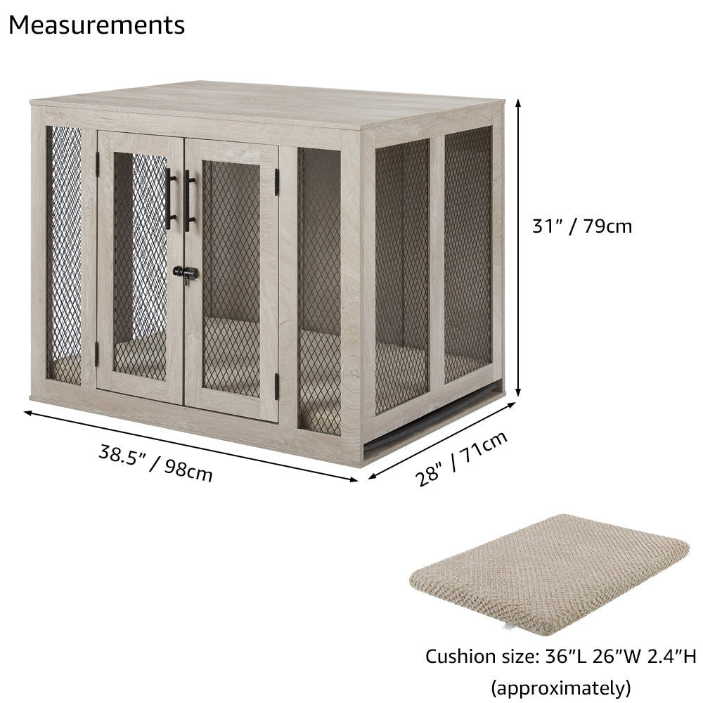 Unipaws  Stylish Wooden Dog Crate & Decor Table with Cushion