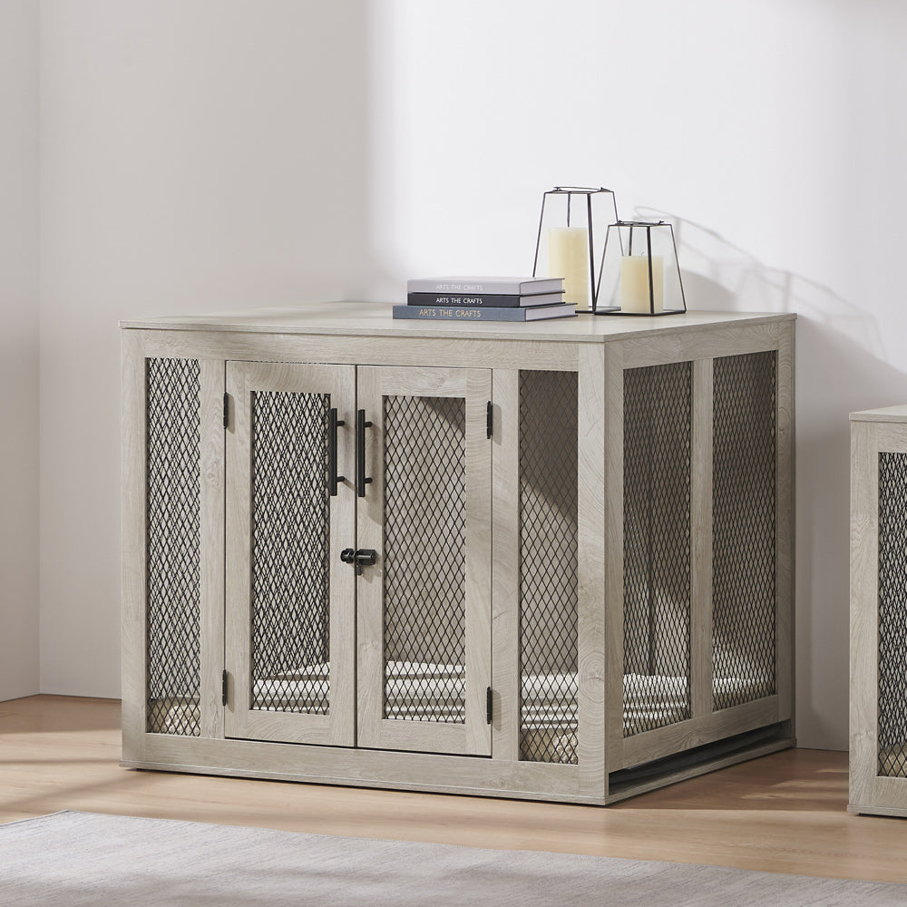 Unipaws  Stylish Wooden Dog Crate & Decor Table with Cushion