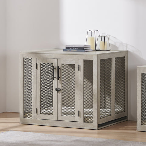 Unipaws  Stylish Wooden Dog Crate & Decor Table with Cushion