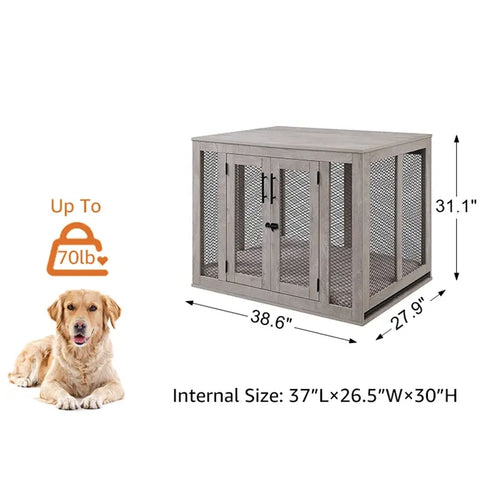 Unipaws  Stylish Wooden Dog Crate & Decor Table with Cushion