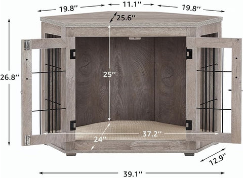 Wooden Corner Dog Crate – Vertical Bar Panels