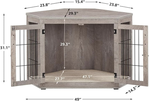 Wooden Corner Dog Crate – Vertical Bar Panels