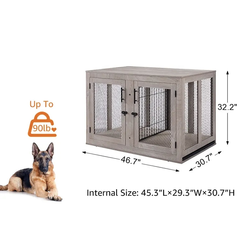 Unipaws  Stylish Wooden Dog Crate & Decor Table with Cushion