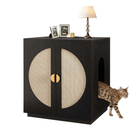 Modern Wooden Cat Litter Box Enclosure with Charging Station | Hidden Furniture‑Style Cabinet