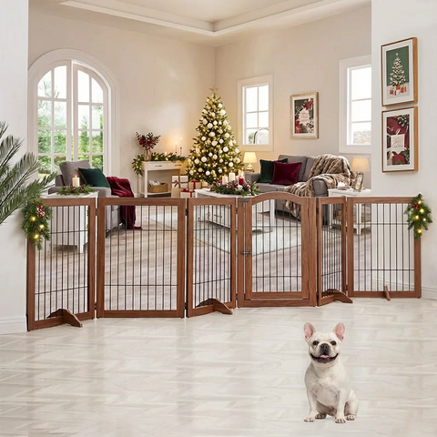Unipaws Pet Playpen with Wire Extra Wide Panels Espresso（2/6 Panels）