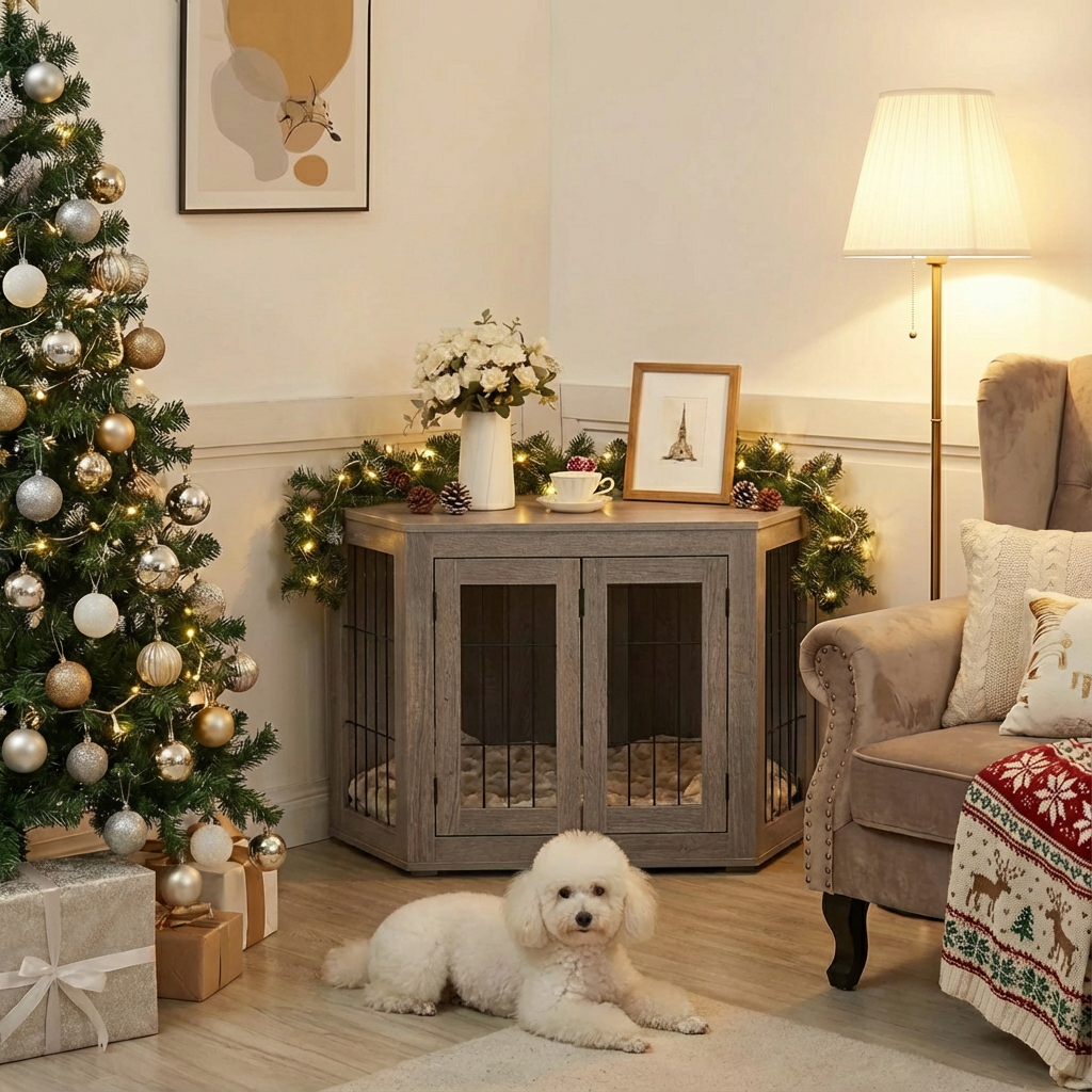 Stylish Wooden Corner Dog Crate