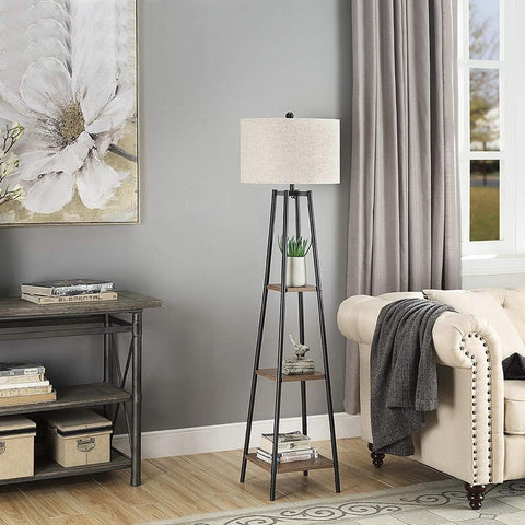 Unipaws Modern Floor Lamp with 3 Shelves & Fabric Shade