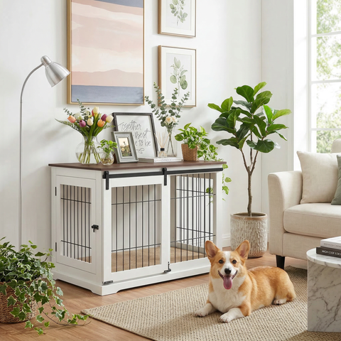 Wooden Dog Crate – Sliding Barn Door, Double Doors