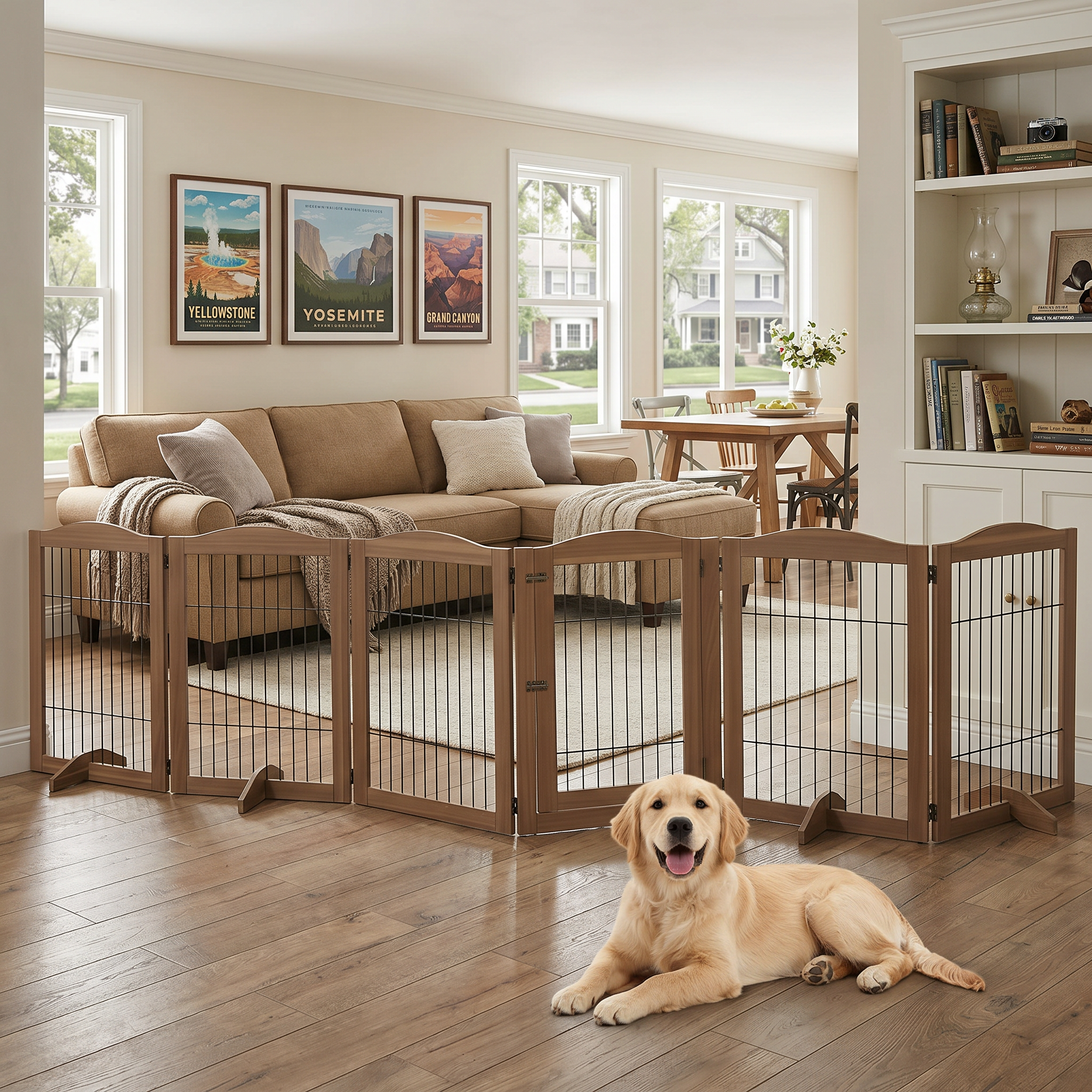 Extra wide freestanding dog gate as room divider