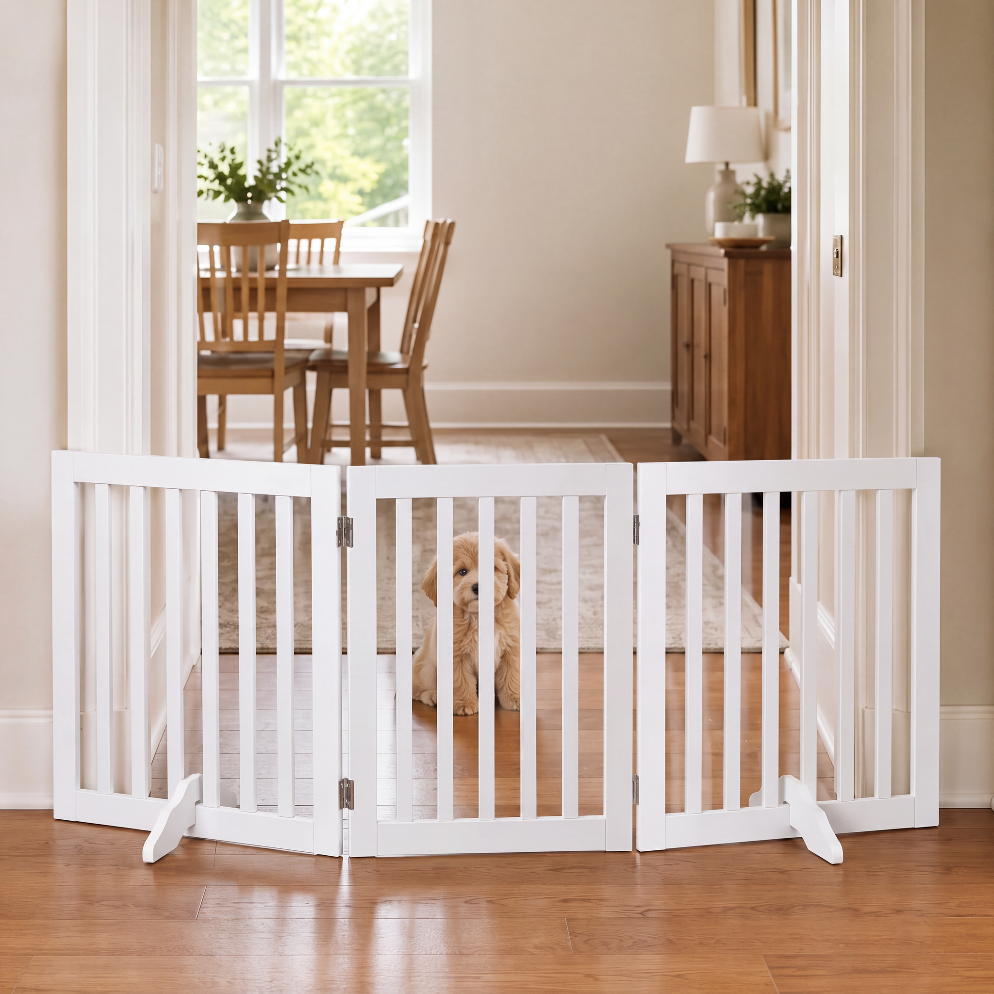 Freestanding Wooden Dog Gate – Foldable Indoor Pet Gate