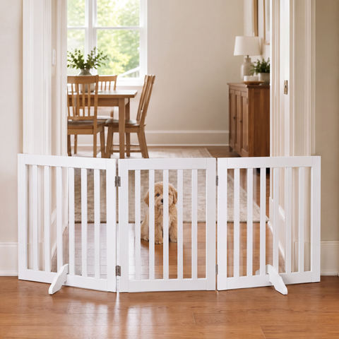 Freestanding Wooden Dog Gate – Foldable Indoor Pet Gate