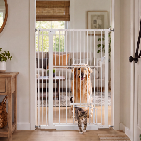 Pet Gate with Cat Door — Extra Wide, Pressure Mounted