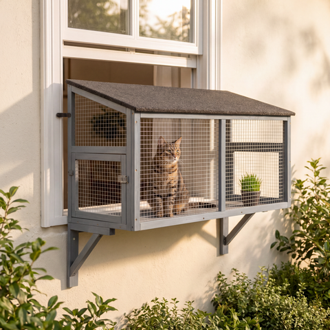 Wooden Cat Window Catio – Expandable Outdoor Enclosure