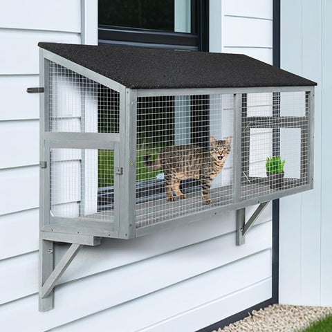 Wooden Cat Window Catio – Expandable Outdoor Enclosure for Indoor Cats
