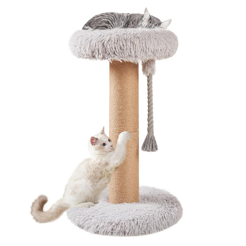 Wood Cat Tree – Partial / Full Sisal Scratching Post & Plush Perch