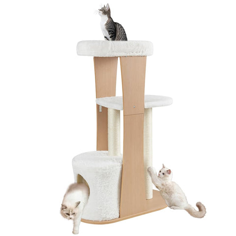 All-in-One Modern Cat Tree – Tall Tower with Condo, Scratching Post & Hammock Bed