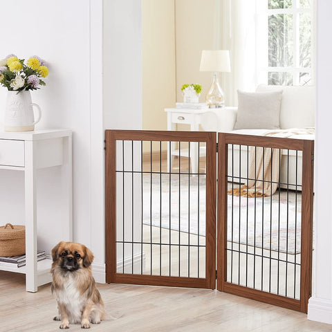 Unipaws Pet Playpen with Wire Extra Wide Panels Espresso（2/6 Panels）