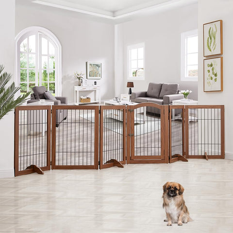 Unipaws Pet Playpen with Wire Extra Wide Panels Espresso（2/6 Panels）