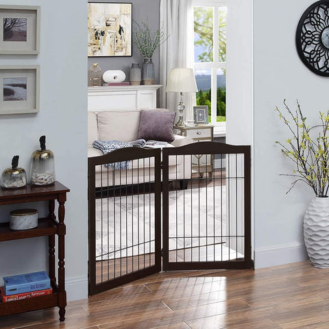 Unipaws Pet Playpen with Wire Extra Wide Panels Espresso（2/6 Panels）