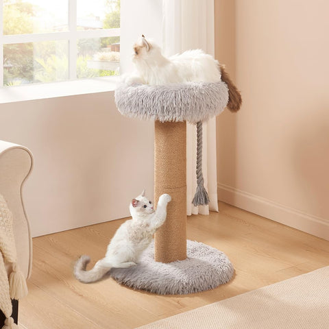 Wood Cat Tree – Partial / Full Sisal Scratching Post & Plush Perch