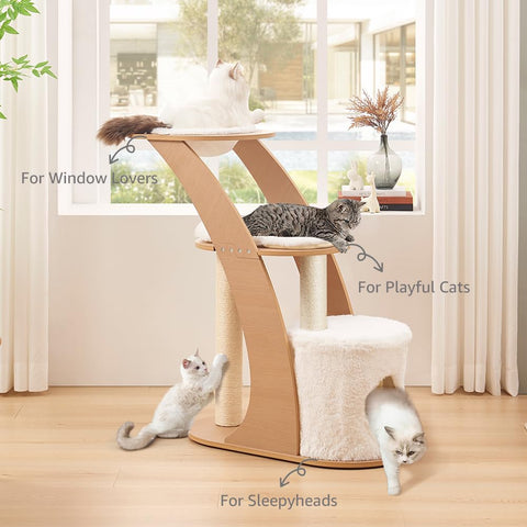 All-in-One Modern Cat Tree – Tall Tower with Condo, Scratching Post & Hammock Bed