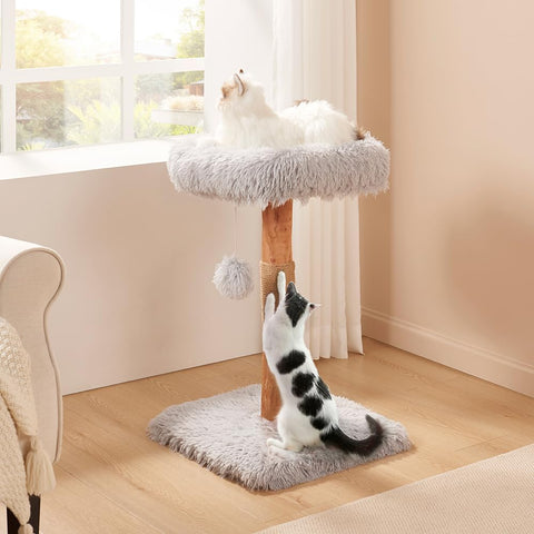 Wood Cat Tree – Partial / Full Sisal Scratching Post & Plush Perch