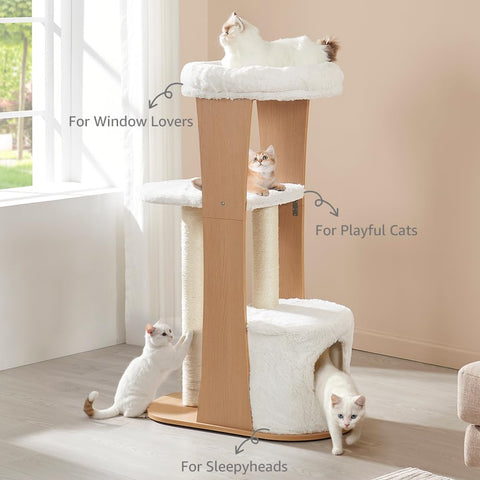 All-in-One Modern Cat Tree – Tall Tower with Condo, Scratching Post & Hammock Bed