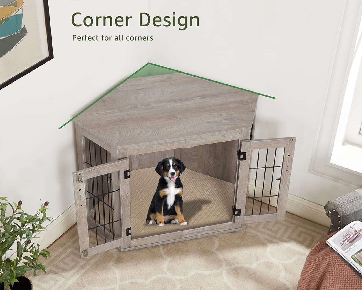 Stylish Wooden Corner Dog Crate