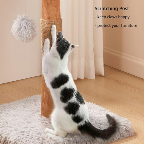 Wood Cat Tree – Partial / Full Sisal Scratching Post & Plush Perch